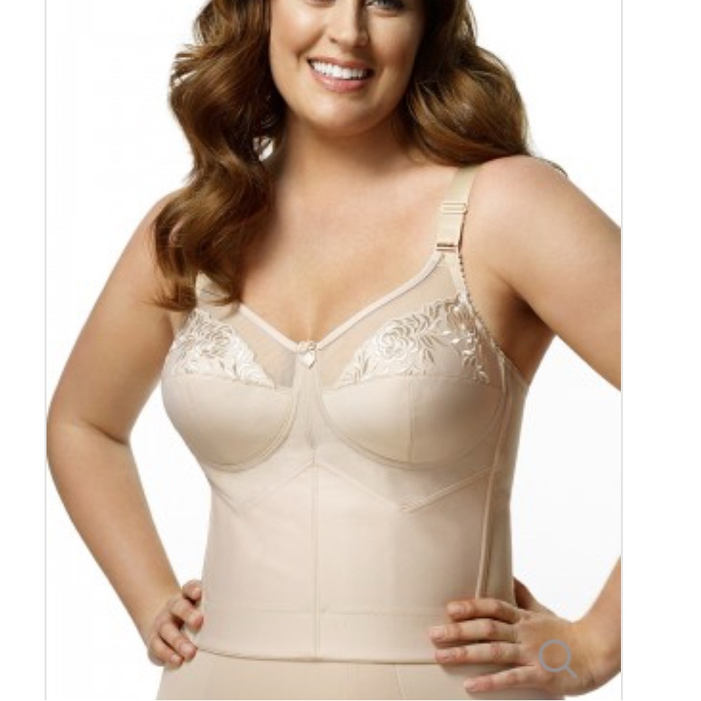 Elila Embroidered Microfiber Longline Soft Cup Bra Size 46C Nude Color NWT